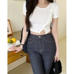 Button Front Split Crop Top