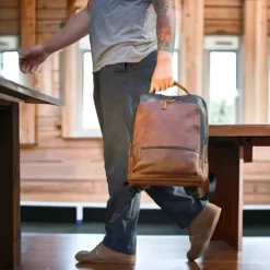 ELISEO Business Leather RFID Dual Zipped Backpack(Navy)