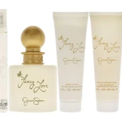 Fancy Love by Jessica Simpson for Women - 4 Pc Gift Set 3.4oz EDP Spray, 0.34oz EDP Mini Spray, 3oz Body Lotion, 3oz Bath and Shower Gel
