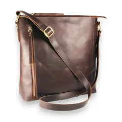 JOSIE Business Cowhide Leather Straight Zipped Crossbody Hobe Bag(brown)
