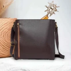 JOSIE Business Cowhide Leather Straight Zipped Crossbody Hobe Bag(brown)