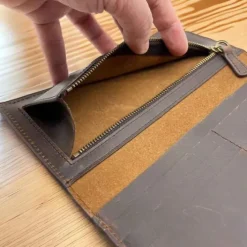 LENNON Crazy Horse Leather Travel Long Wallet(Dark Brown)