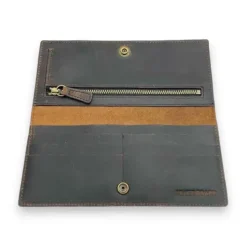 LENNON Crazy Horse Leather Travel Long Wallet(Dark Brown)
