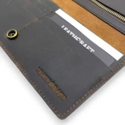 LENNON Crazy Horse Leather Travel Long Wallet(Dark Brown)