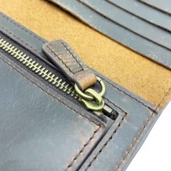 LENNON Crazy Horse Leather Travel Long Wallet(Dark Brown)