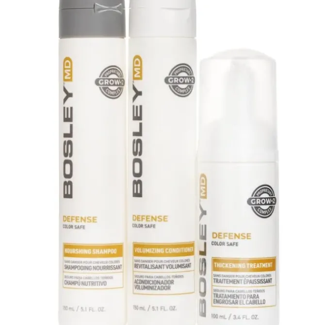 MD BosDefense Color Safe Starter Kit: Nourishing Shampoo 5.1oz+Volumizing Conditioner 5.1oz+Leave In Treatment 3.4oz