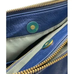 NOELLE Business Cowhide Leather Double Zip Bag(blue)