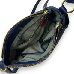 NOELLE Business Cowhide Leather Double Zip Bag(blue)