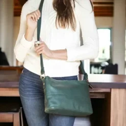 NOELLE Business Cowhide Leather Double Zip Bag(blue)