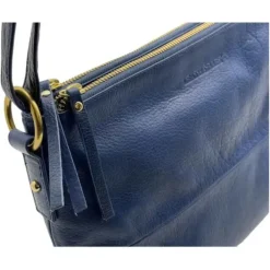 NOELLE Business Cowhide Leather Double Zip Bag(blue)
