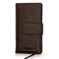 SAHRA business leather snap front coin wallet with zip(Brown)
