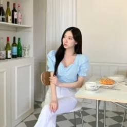 Shirring Puff Sleeve Crop Top