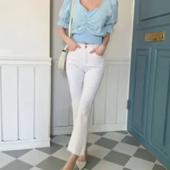 Shirring Puff Sleeve Crop Top