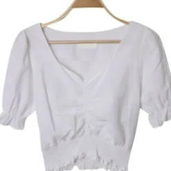 Shirring Puff Sleeve Crop Top