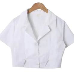 Split Front Collar Crop Shirt