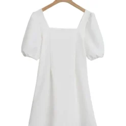 Square Neck Loose Fit Puff Sleeve Mini Dress