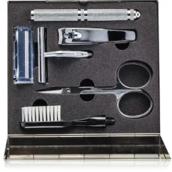 The Well Mannered Groom Kit: Razor + Grooming Scissors + Nail Clipper + Brush + Box