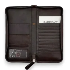 THEO Business Leather RFID Zipper Travel Passport Wallet & Organizer(brown)