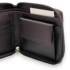 TRISTAN Business Genuine Leather RFID Zip Coin Wallet Full Grain Cowhide From Us(Brown)