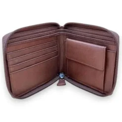 TRISTAN Business Genuine Leather RFID Zip Coin Wallet Full Grain Cowhide From Us(Brown)