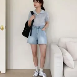 Twist Short Sleeve Collar Knitwear