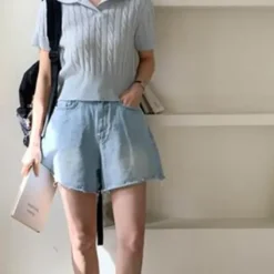 Twist Short Sleeve Collar Knitwear