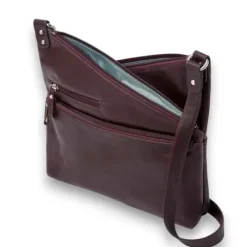 VAANYA Cowhide Leather Zipped Crossbody Bag(RAISIN)