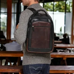 VERNON Business Leather Zipped Travel Backpack(brown)