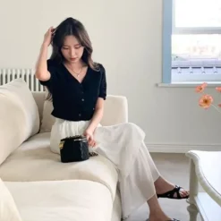 V-Neck Button Front Top