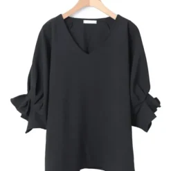 V-Neck Loose Fit Ruffle Blouse