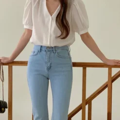 V-Neck Puff Sleeve Blouse