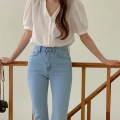 V-Neck Puff Sleeve Blouse